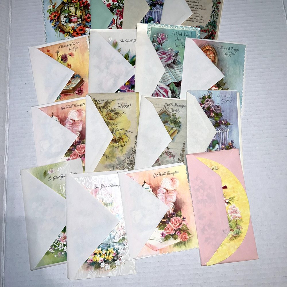 Vintage Assorted Get Well Cards + envelopes, Unused
